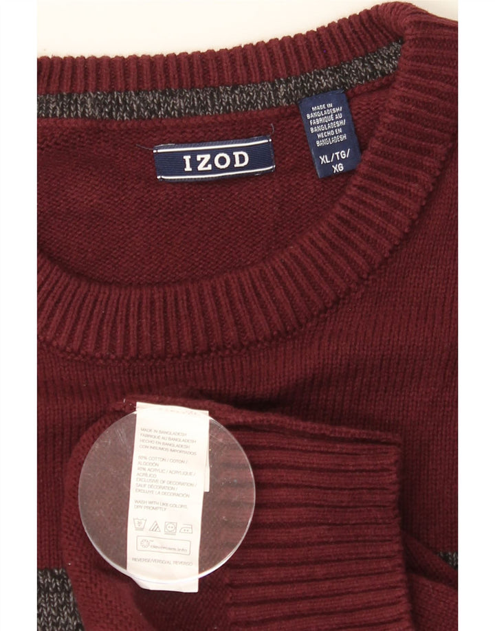 IZOD Mens Crew Neck Jumper Sweater XL Burgundy Colourblock Cotton Vintage Izod and Second-Hand Izod from Messina Hembry 