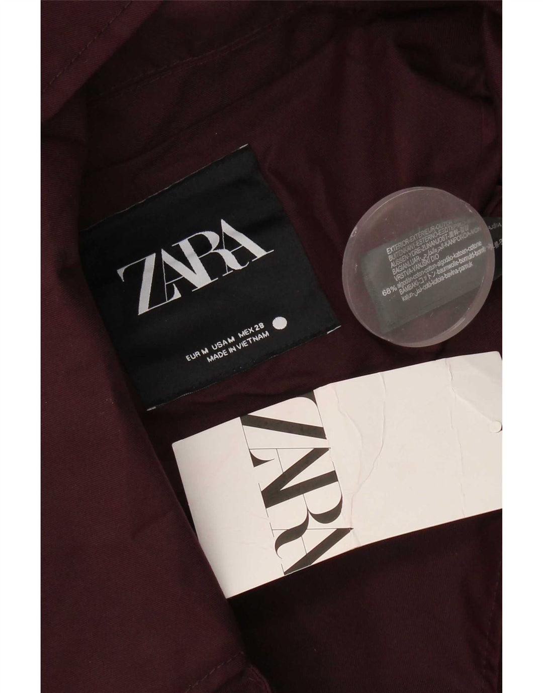 Zara Jaqueta bomber feminina com capuz grande tamanho UK 14 médio algodão borgonha