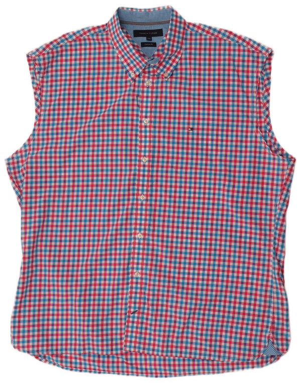 Tommy Hilfiger Camisa masculina sem mangas com ajuste personalizado 2XL guingão multicolorido