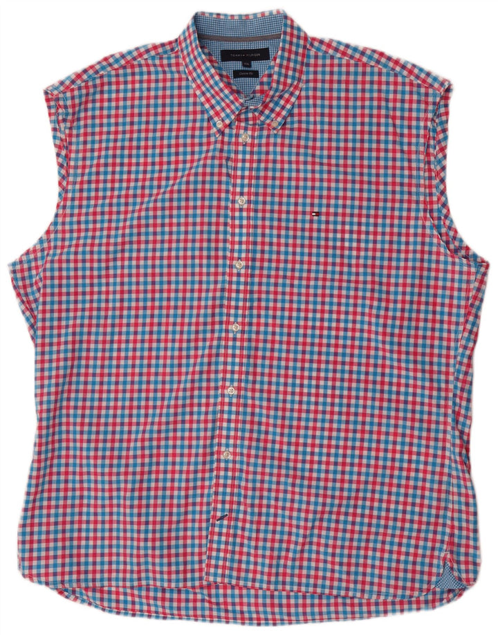 Tommy Hilfiger Camisa masculina sem mangas com ajuste personalizado 2XL guingão multicolorido