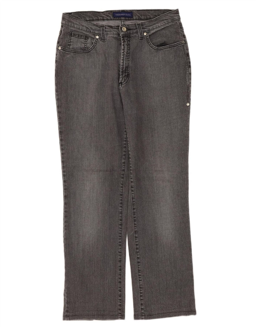 TRUSSARDI Jeans retos femininos IT 50 grandes W34 L29 algodão cinza