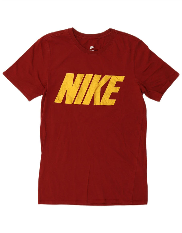 NIKE Mens Graphic T-Shirt Top Pequeno Algodão Borgonha