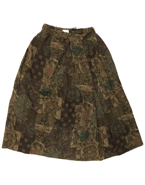 Saia larga feminina Meico Reino Unido 16 grande W30 cáqui floral