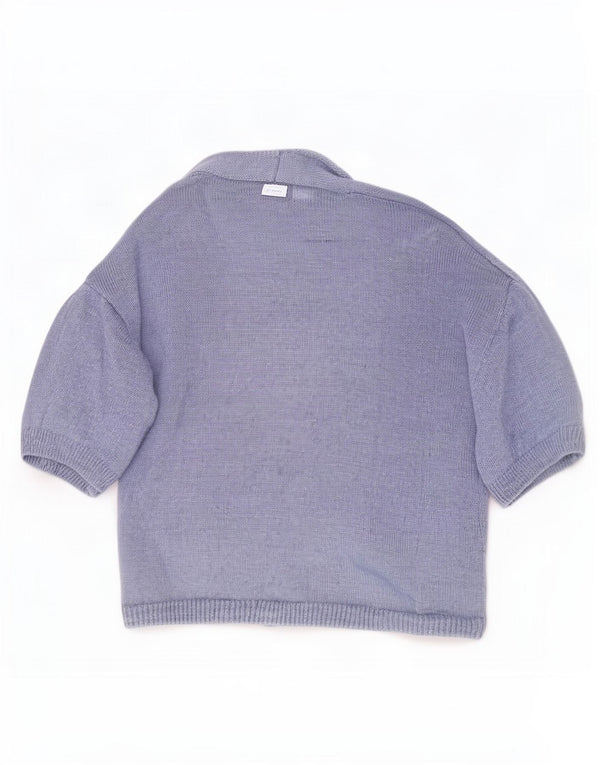 Suéter cardigã aberto de manga curta Massimo Dutti feminino Reino Unido 18 XL linho azul