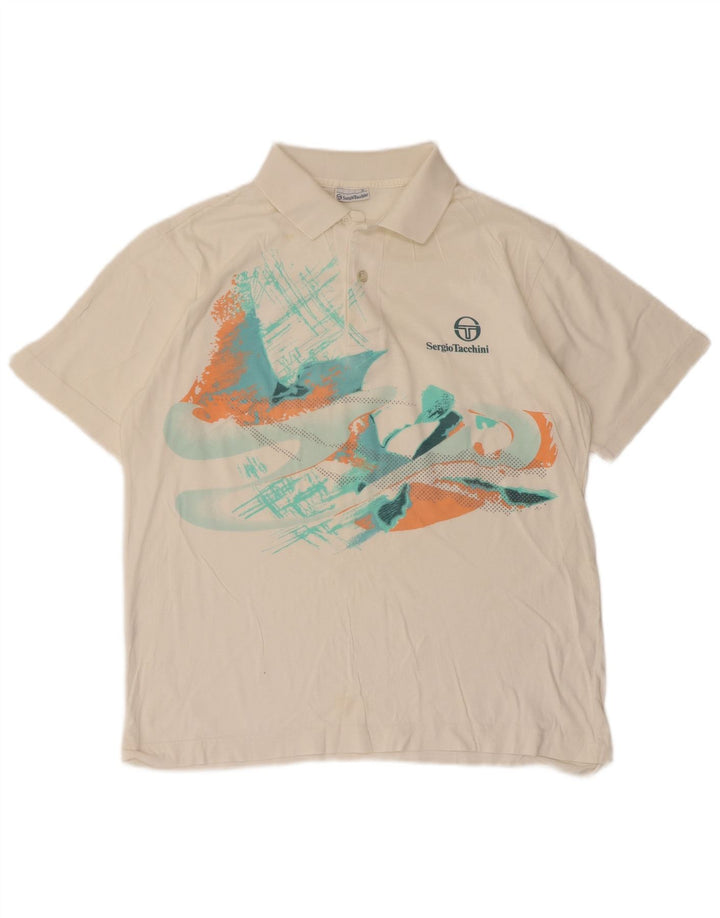 Camisa pólo gráfica masculina Sergio Tacchini algodão branco médio