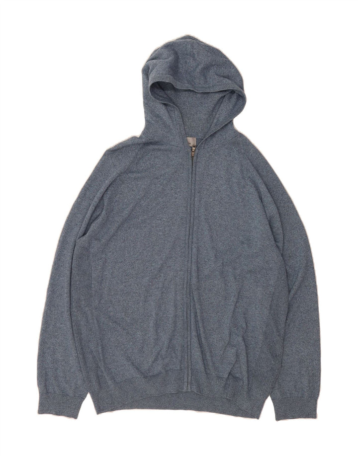 MARKS & SPENCER Mens Tailored Fit Hooded Cardigan Sweater 2XL Blue Flecked Vintage Marks & Spencer and Second-Hand Marks & Spencer from Messina Hembry 