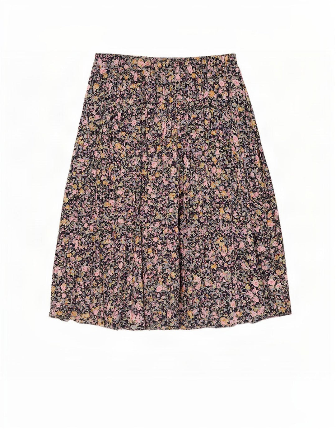 Saia feminina vintage linha A W34 grande poliéster floral azul marinho