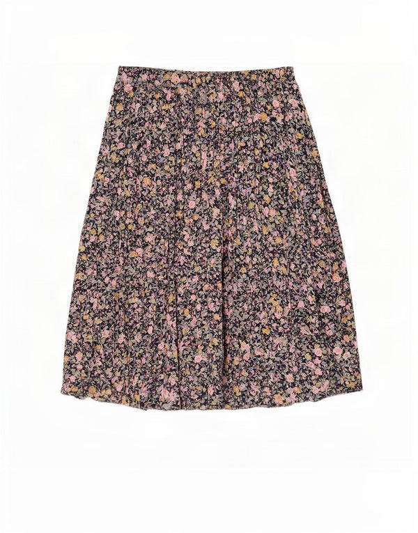 Saia feminina vintage linha A W34 grande poliéster floral azul marinho