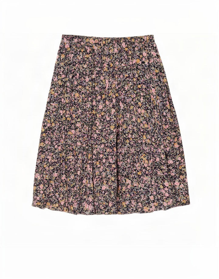 Saia feminina vintage linha A W34 grande poliéster floral azul marinho