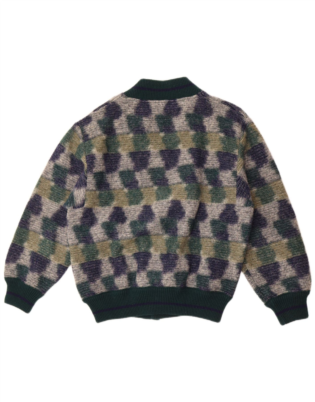 Suéter cardigã masculino vintage médio verde geométrico