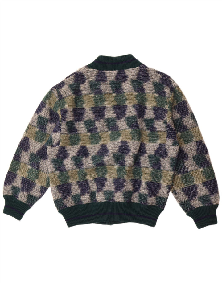 Suéter cardigã masculino vintage médio verde geométrico