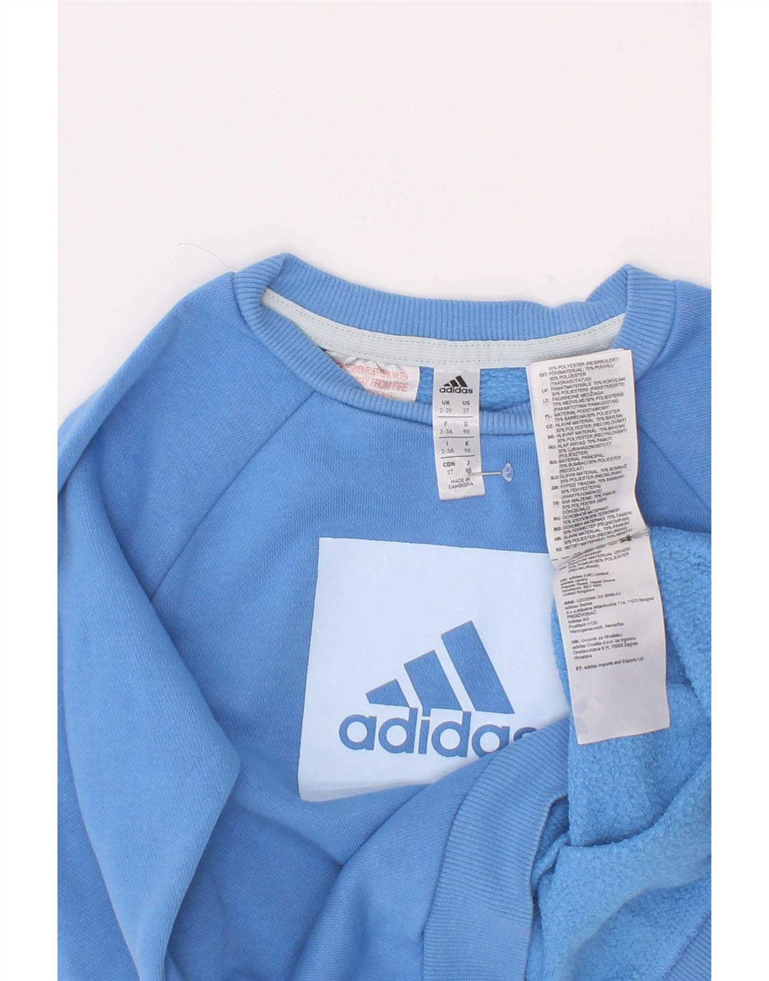 Adidas meninos moletom gráfico jumper 2-3 anos azul algodão