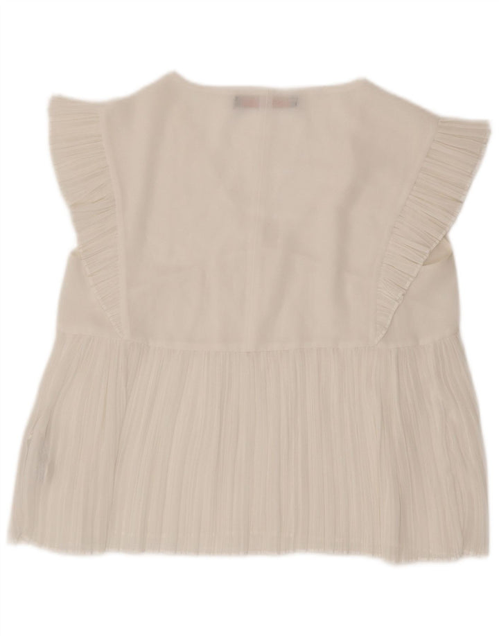 Zara Womens Trafaluc Blusa Top UK 10 Pequeno Poliéster Branco