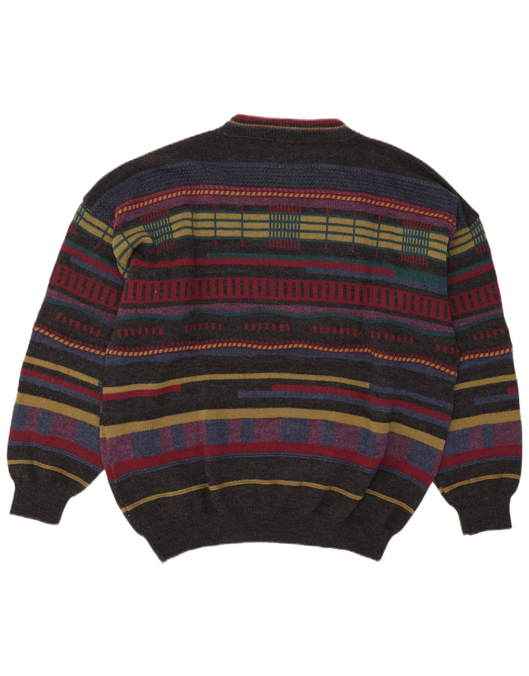 Suéter masculino vintage com gola redonda XL listrado multicolorido