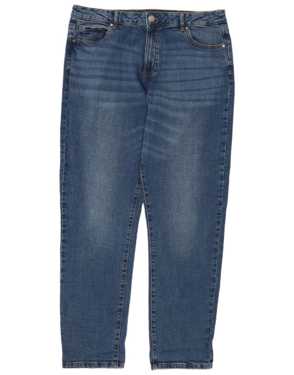M&Co Jeans Slim Feminino UK 16 Grande W34 L30 Azul Algodão