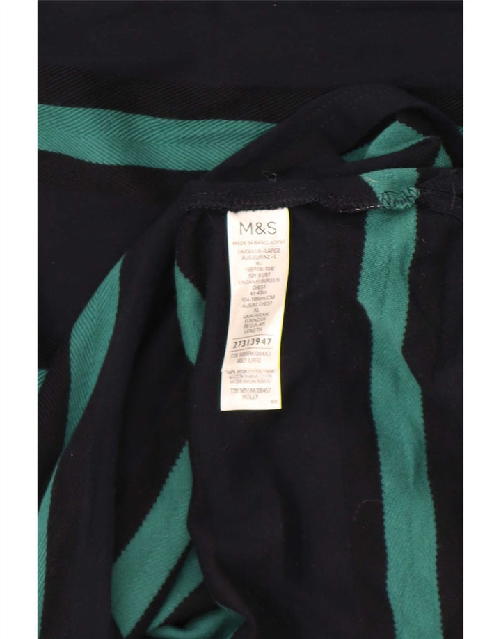 Top masculino Marks & Spencer manga comprida grande algodão listrado azul marinho