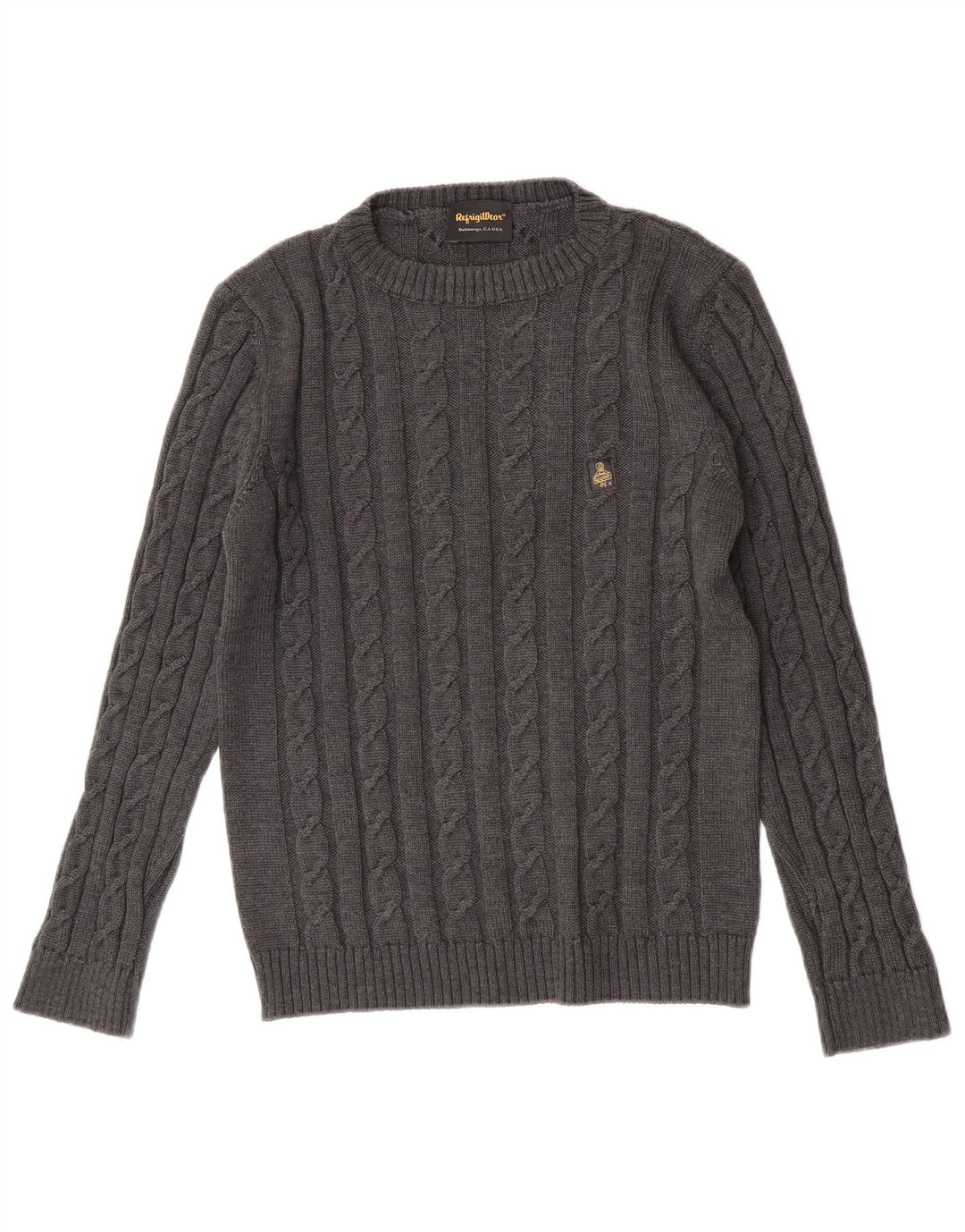 Suéter feminino Refrigiwear com gola redonda, lã virgem cinza médio