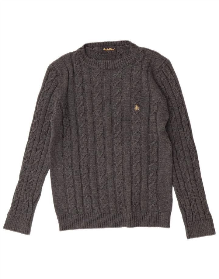 Suéter feminino Refrigiwear com gola redonda, lã virgem cinza médio