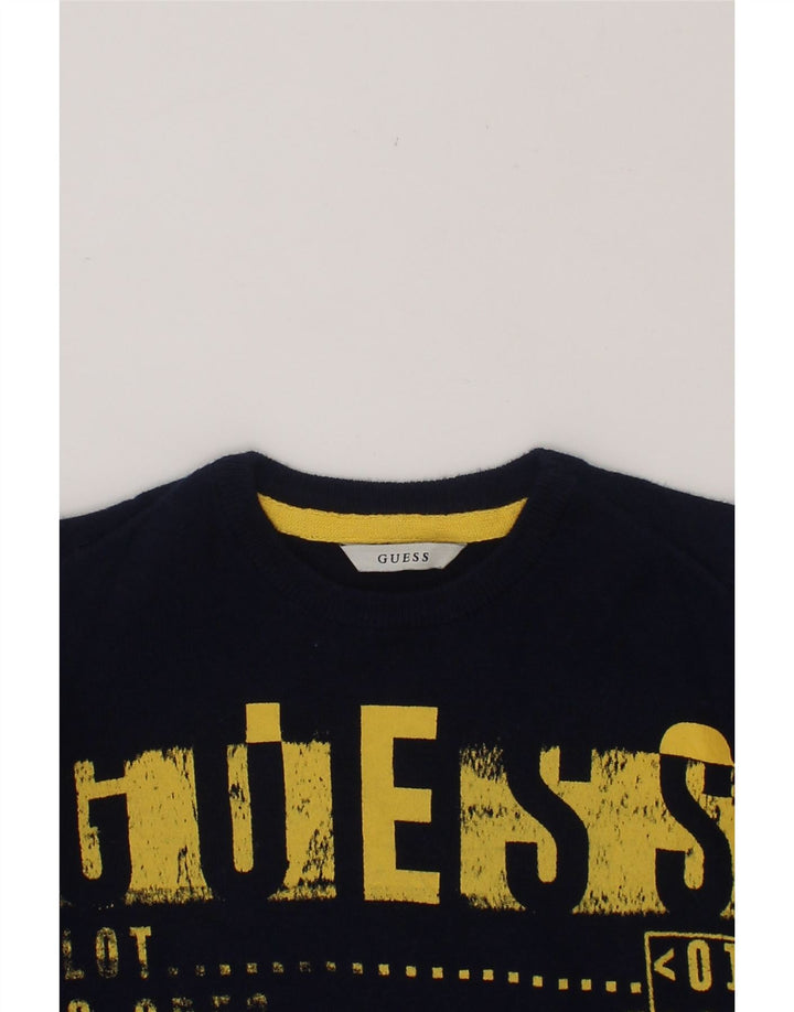 GUESS Boys Graphic Boat Neck Jumper Sweater 2-3 Years Navy Blue Cotton Vintage Guess and Second-Hand Guess from Messina Hembry 