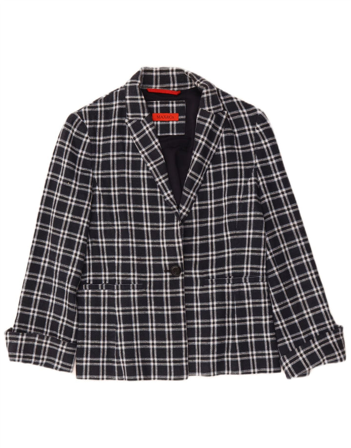 Jaqueta blazer feminina de 1 botão Max & Co. Reino Unido 12 algodão xadrez médio azul marinho