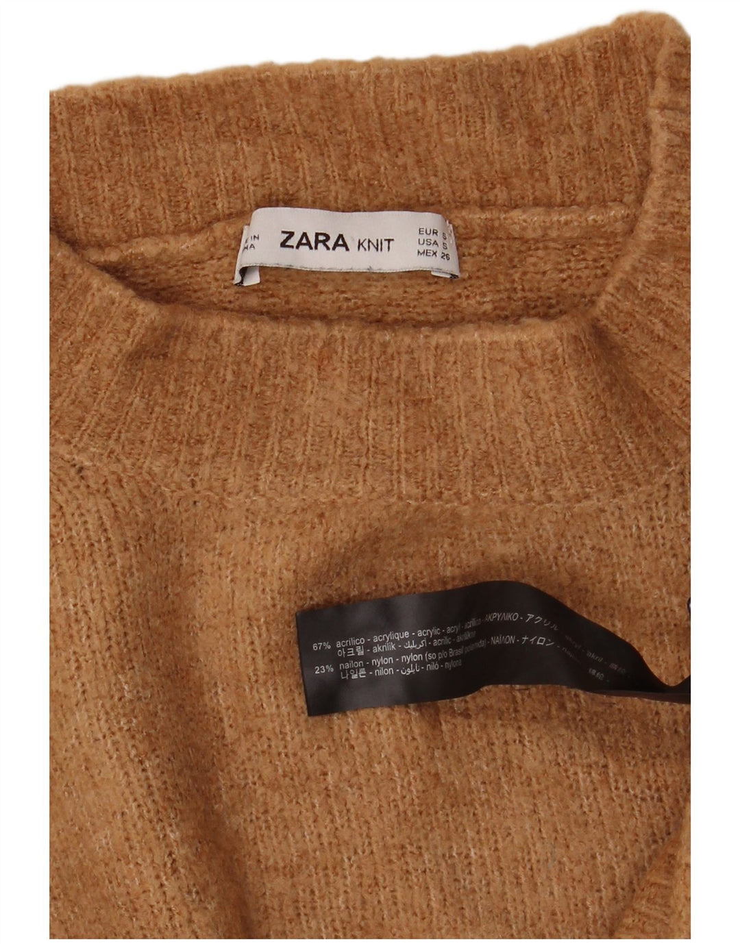 Suéter feminino Zara com gola alta e gola alta, Reino Unido 10 pequeno bege