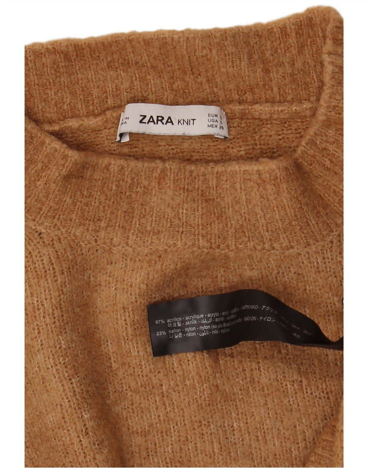Suéter feminino Zara com gola alta e gola alta, Reino Unido 10 pequeno bege