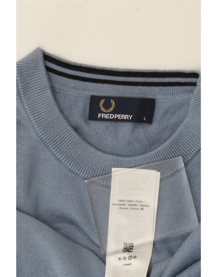 FRED PERRY Suéter masculino com gola redonda, grande algodão azul
