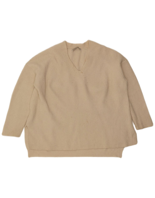 Suéter feminino All Saints com decote em V grande UK 14 médio off white