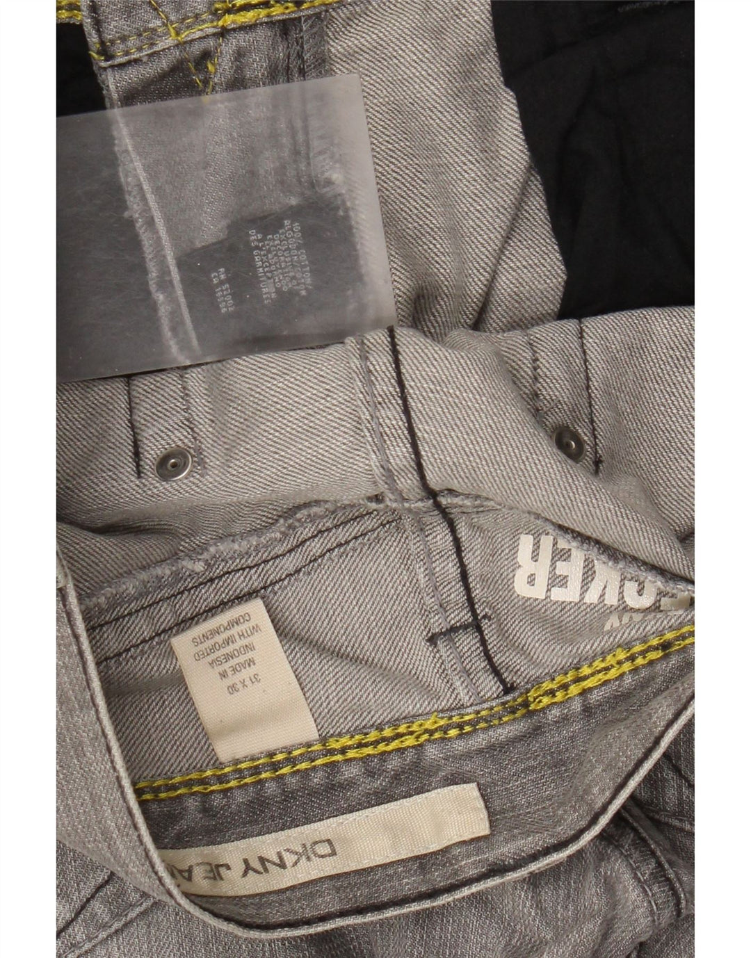 Calça jeans reta masculina Dkny desgastada W31 L30 algodão cinza