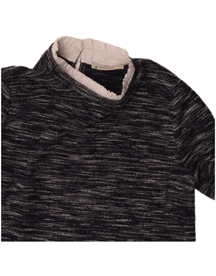 Blusa feminina de manga comprida Oasis UK 14 médio azul marinho manchado