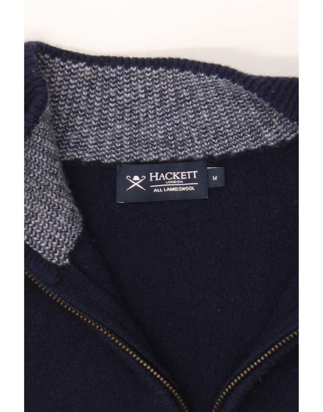 Suéter masculino Hackett com zíper e gola em lã de carneiro azul marinho médio