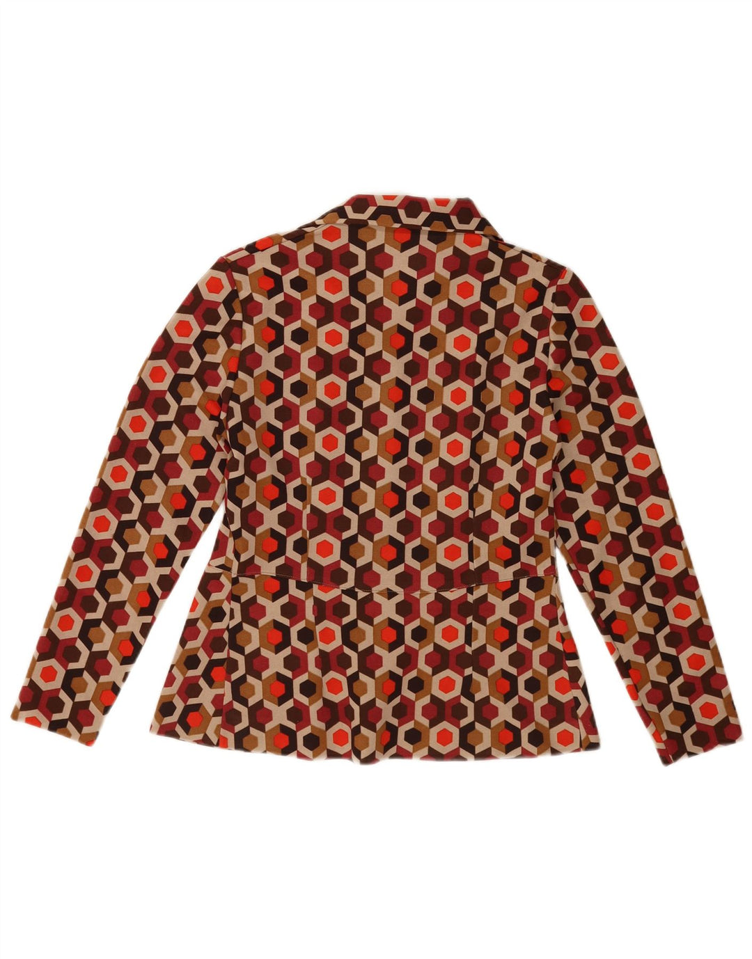 Blusa feminina VINTAGE de manga comprida UK 12 média multicolorida geométrica