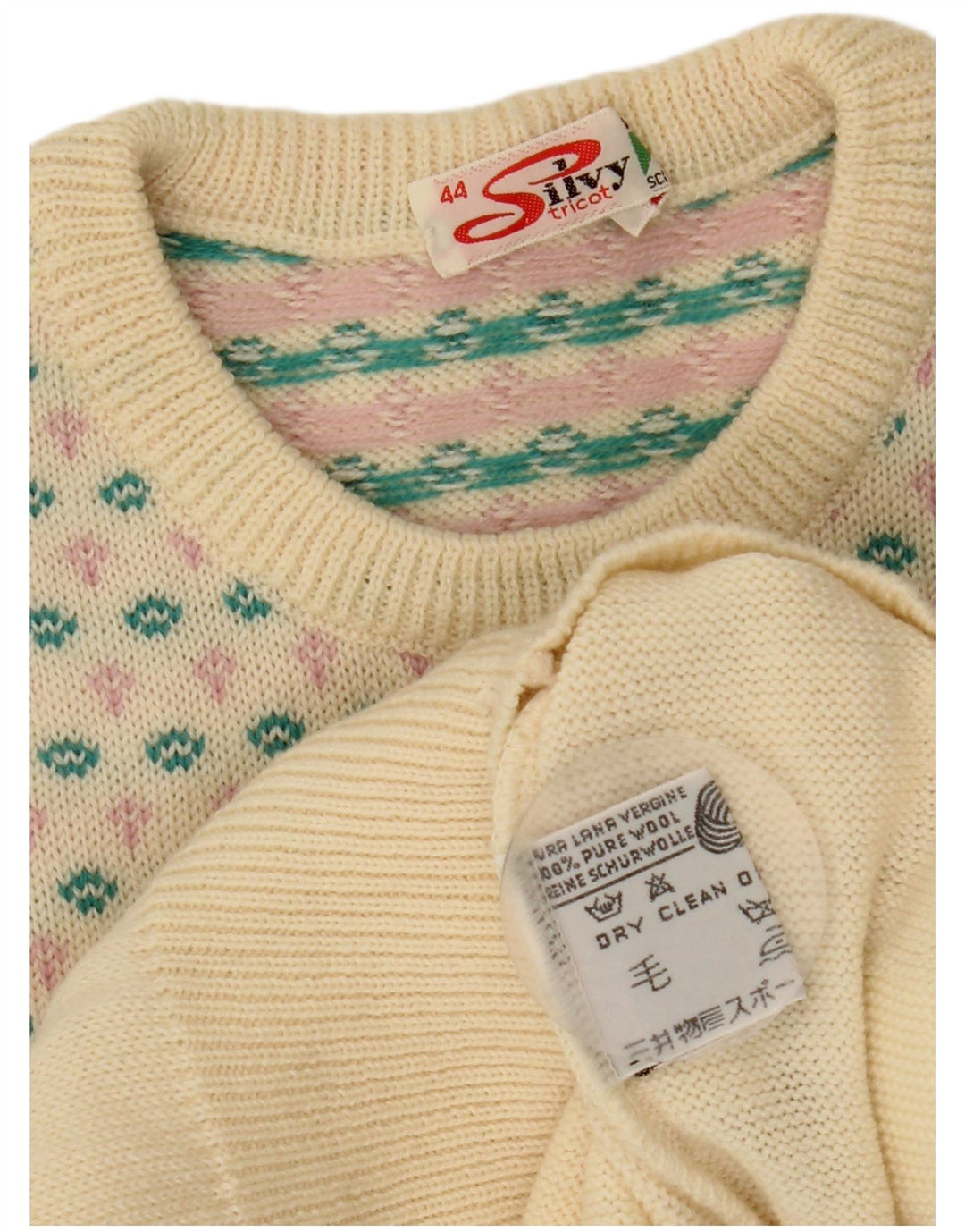 Suéter feminino Silvy com gola redonda IT 44 lã Fair Isle bege médio