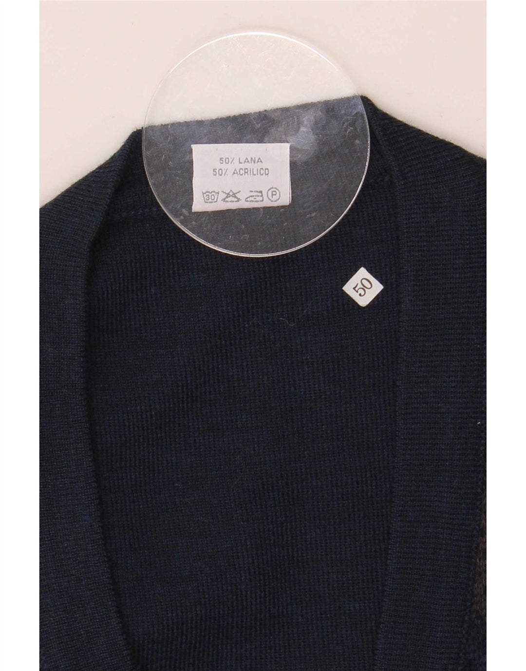 Suéter cardigã masculino Bernardini IT 50 lã geométrica azul marinho médio