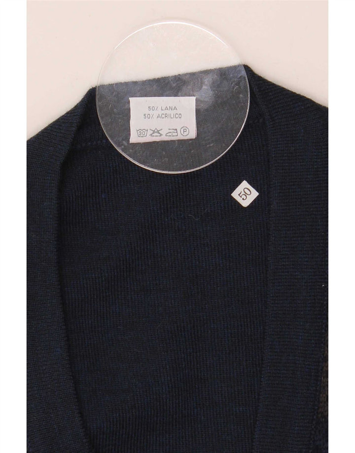 Suéter cardigã masculino Bernardini IT 50 lã geométrica azul marinho médio