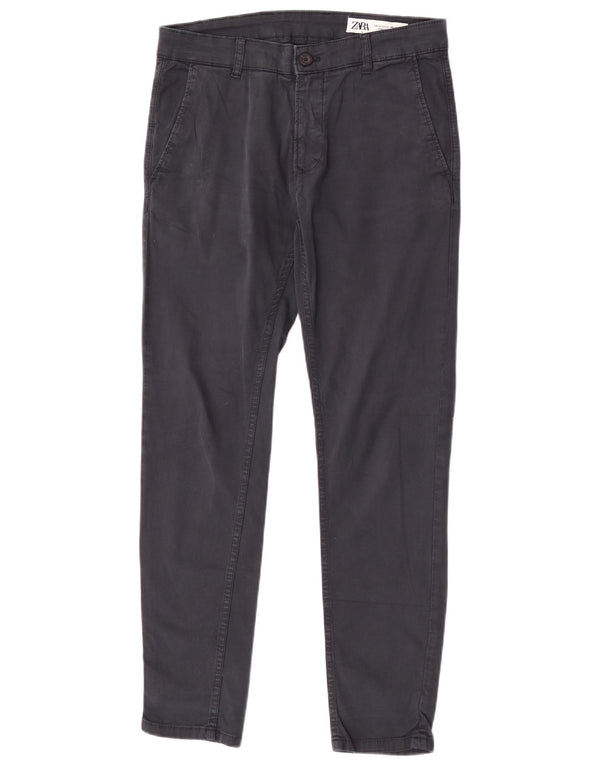 Zara Mens Slim Chino Calças EU 40 Médio W31 L29 Azul Marinho Algodão