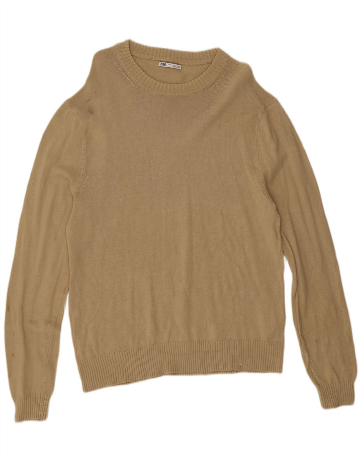 Zara Suéter masculino com gola redonda, grande algodão bege