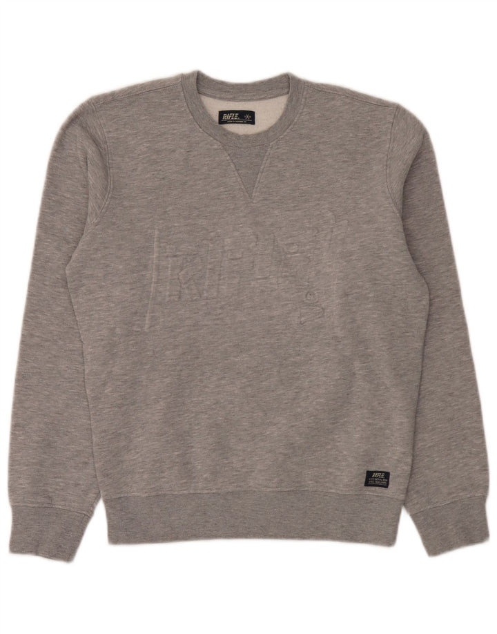 Rifle masculino moletom gráfico jumper pequeno algodão manchado cinza