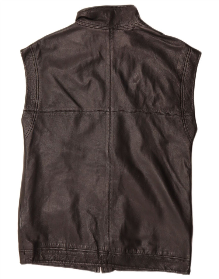 Colete de couro masculino vintage UK 36 pequeno preto