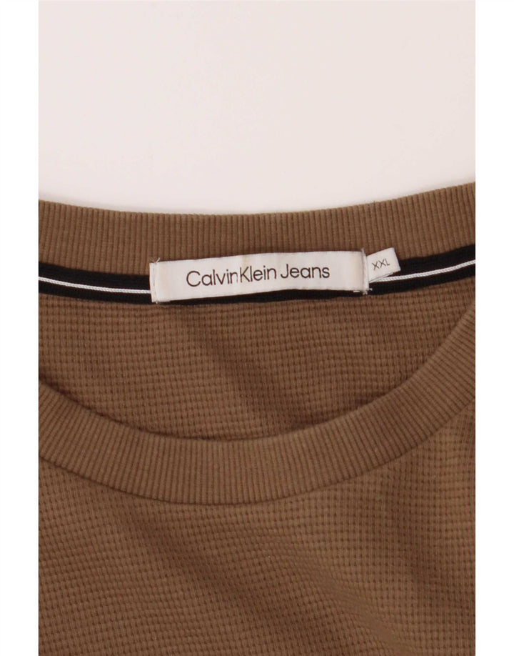 Calvin Klein Mens Top Manga Longa 2XL Algodão Marrom