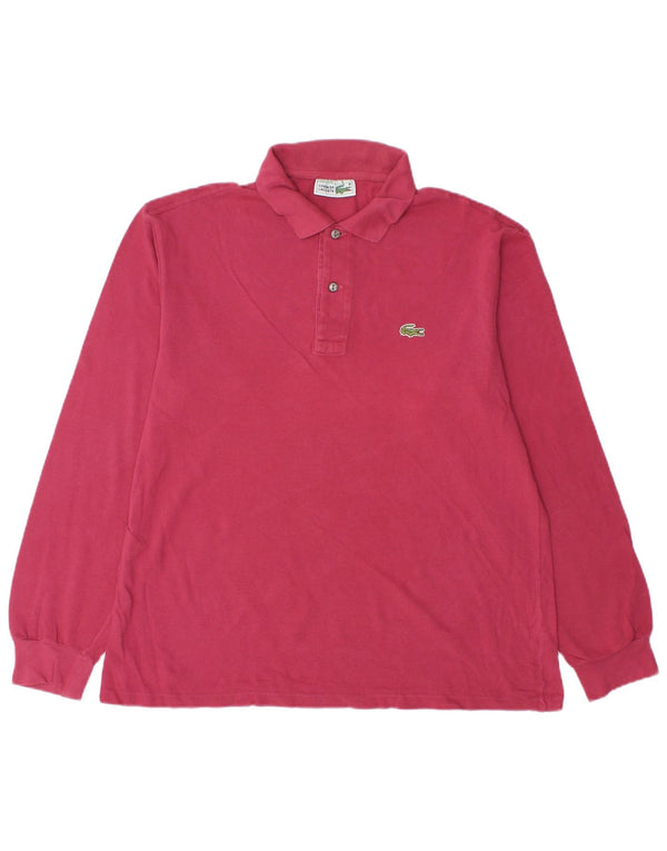 Camisa polo masculina de manga comprida Lacoste tamanho 5 grande algodão rosa