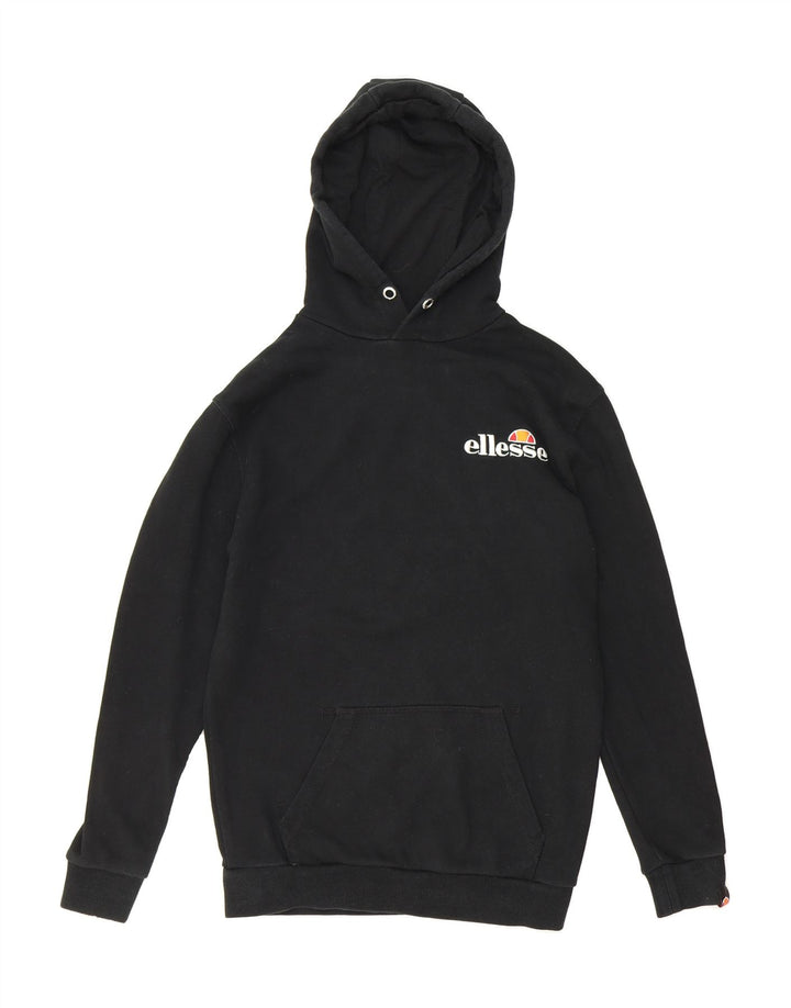 ELLESSE Womens Oversized Graphic Hoodie Jumper UK 6 XS Black Cotton Vintage Ellesse and Second-Hand Ellesse from Messina Hembry 