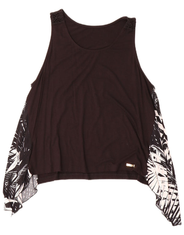 Top colete assimétrico feminino Coveri UK 18 XL preto floral viscose