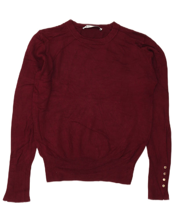 Zara Suéter feminino cropped com gola canoa Reino Unido 12 Médio Borgonha