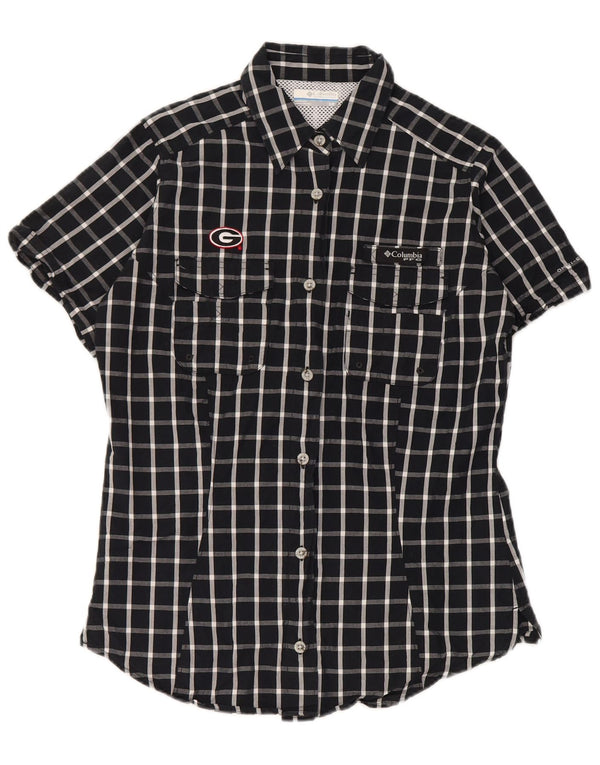 Camisa feminina de manga curta Columbia UK 8 pequena preta xadrez algodão esportiva