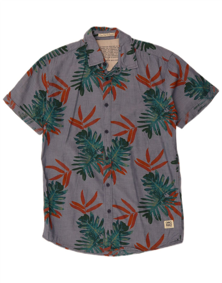 Camisa masculina de manga curta JACK & JONES algodão floral cinza médio
