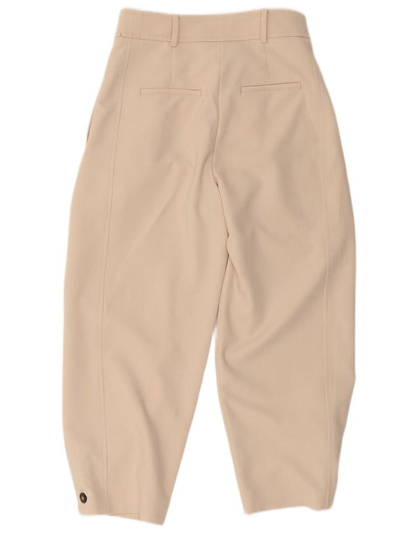 Calça feminina Zara com cintura alta e corte médio W28 L25 bege