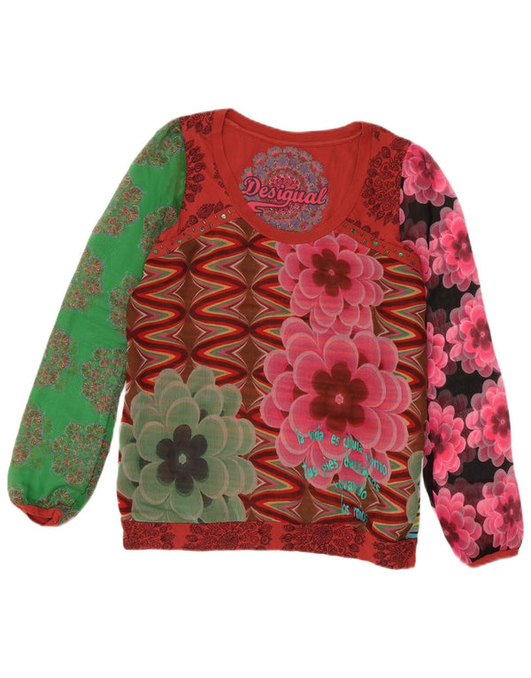 Top gráfico feminino Desigual manga comprida UK 16 grande floral multicolorido