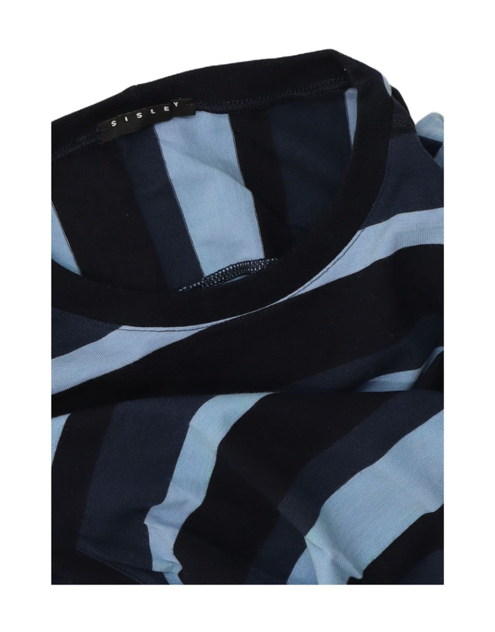 Camiseta masculina Sisley Top pequeno algodão listrado azul