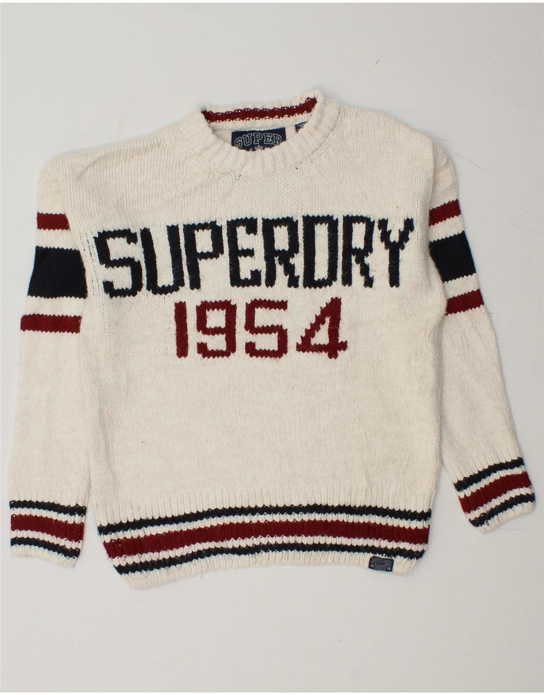 Suéter feminino SUPERDRY com gola redonda UK 6 XS branco colorblock